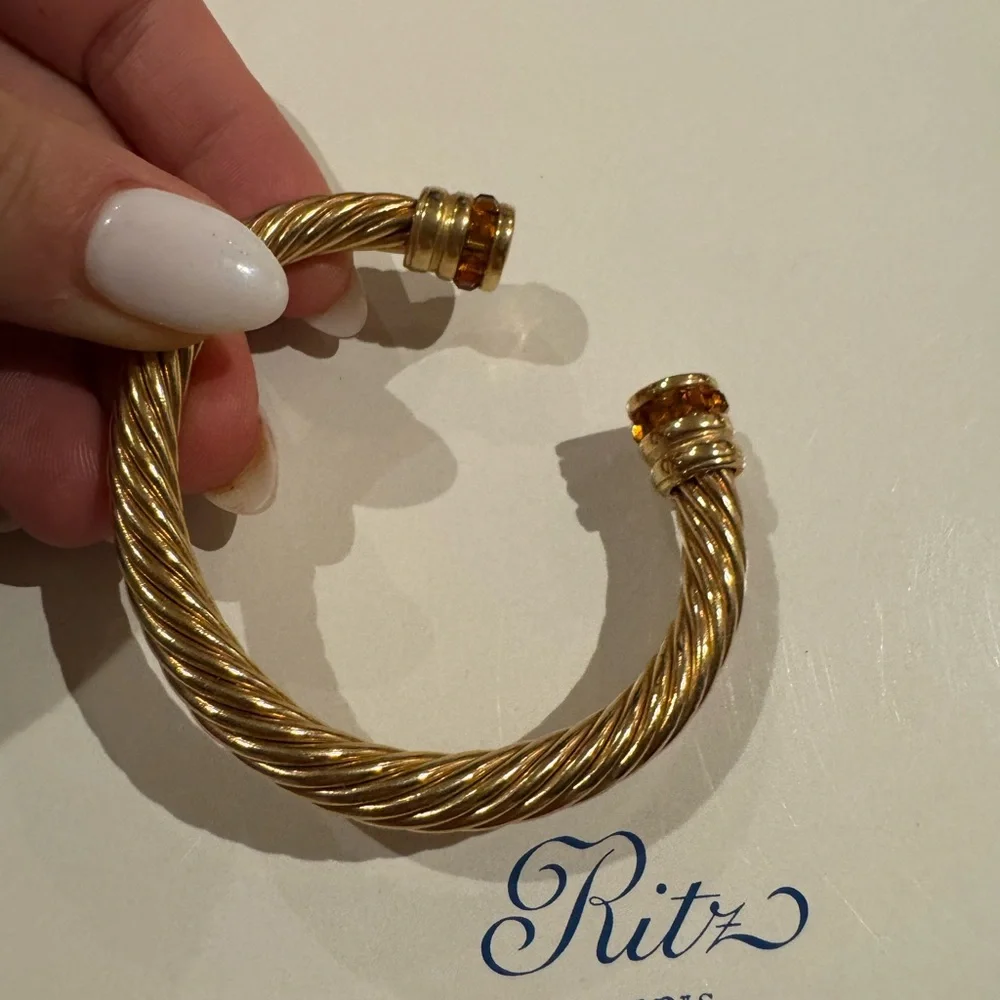 Vintage gold tone with caramel color crystals vintage cuff bracelet